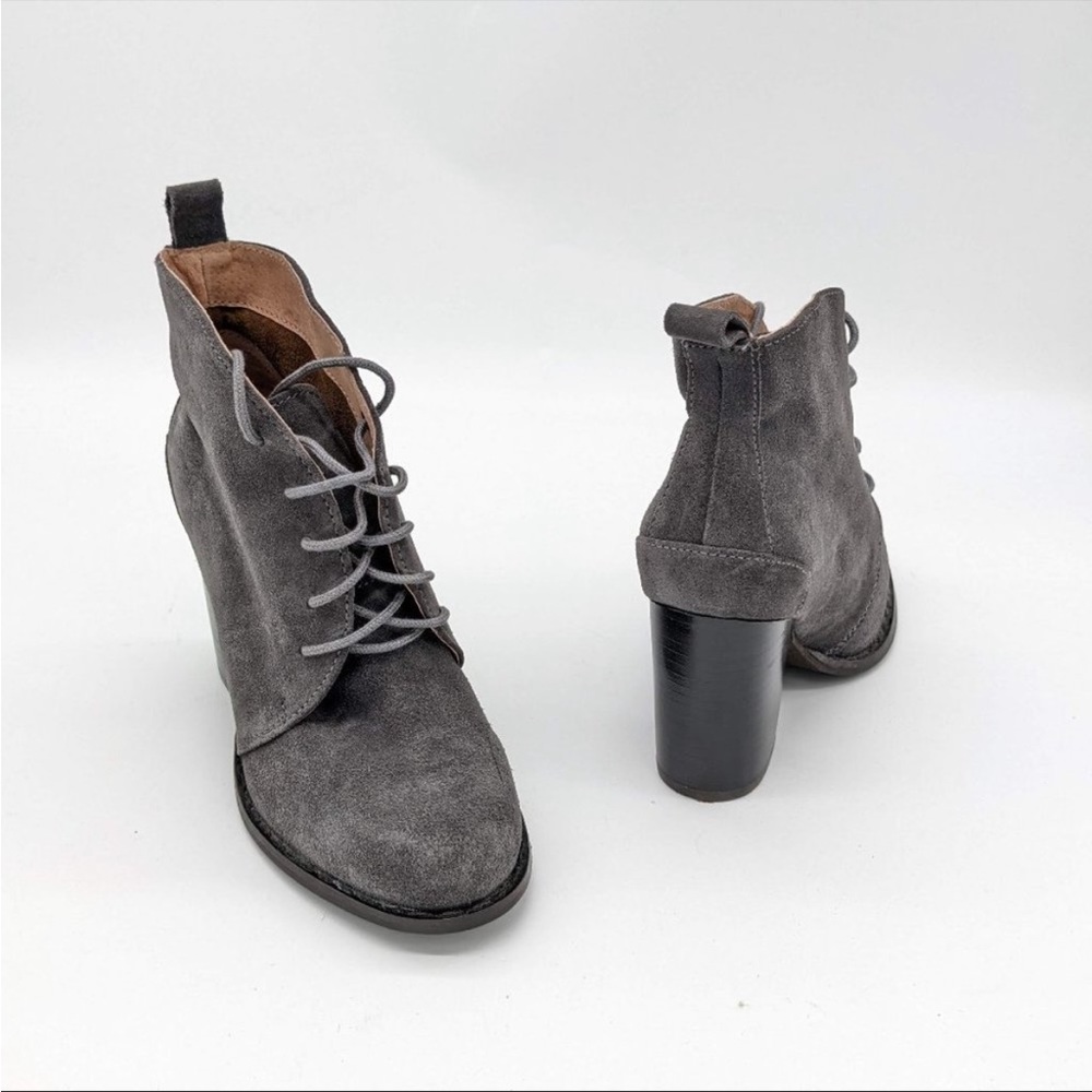 Gray Suede Block Heel Lace Up Booties Size 7